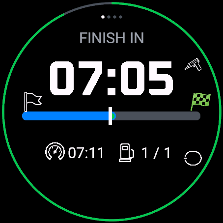 Race screen after the last pit stop, counting down to the finish